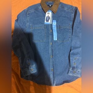 Frye Blue Denim Jacket with Brown Collar